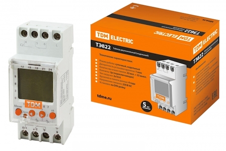 TDM ELECTRIC SQ1503-0003 Таймер электронный двухканальный на din-рейку ТЭ822-2кан-1мин/7дн-44on/off-16А-DIN TDM